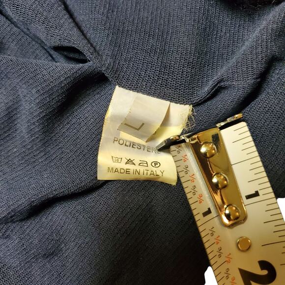 Y2k Euro Cardigan Mesh Navy Blue w/ Ruffle Front & Satin Bow - Small - Picture 6 of 8